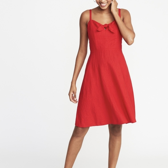 NWT Linen Red Fit and Flare Old Navy Medium Tall - Picture 3 of 15